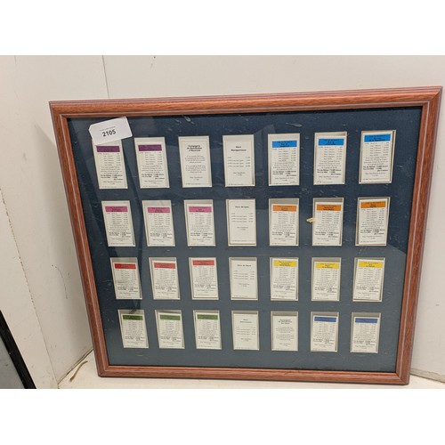 2105 - A framed selection of monopoly cigarette cards and a stechford  no.1 train track drawing