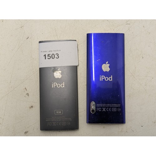 1503 - A pair of apple iPod model a1285, and a1320