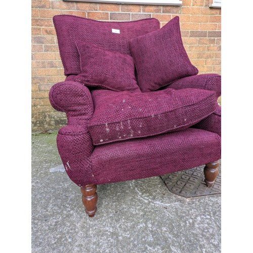 491 - A purple fabric upholstered armchair