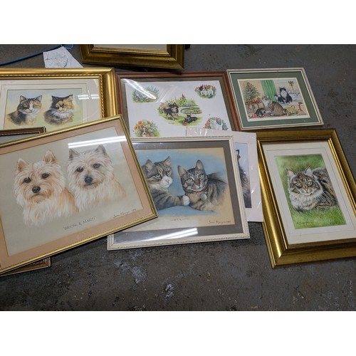 1809 - A large selection of paintings and prints of cats and dogs by H C Babington