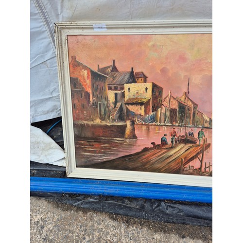 1918 - An oil on canvas painting of a dock