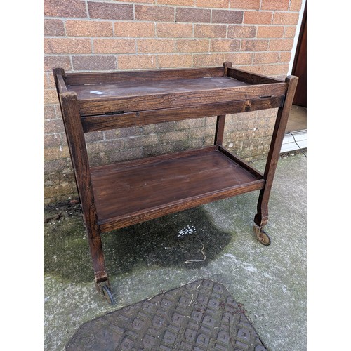 504 - A Vintage pine service trolley with removable top tray