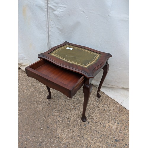 510 - A mahogany Vernier and leather topped 1 drawer occasional table