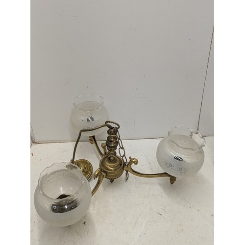 1812 - S selection of brass light units euth glass shades