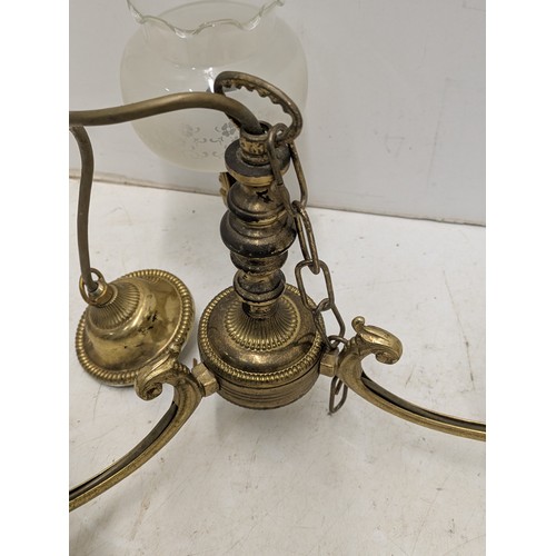 1812 - S selection of brass light units euth glass shades