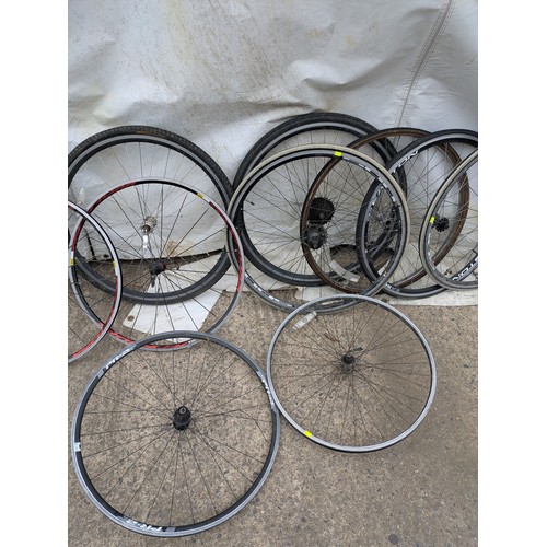 10 - A large selection of push bike wheels including Easton, Mavic and others