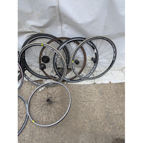 10 - A large selection of push bike wheels including Easton, Mavic and others