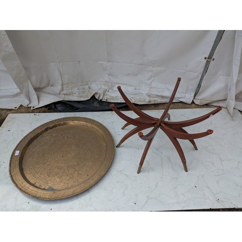 454 - An oriental brass tray table with stand