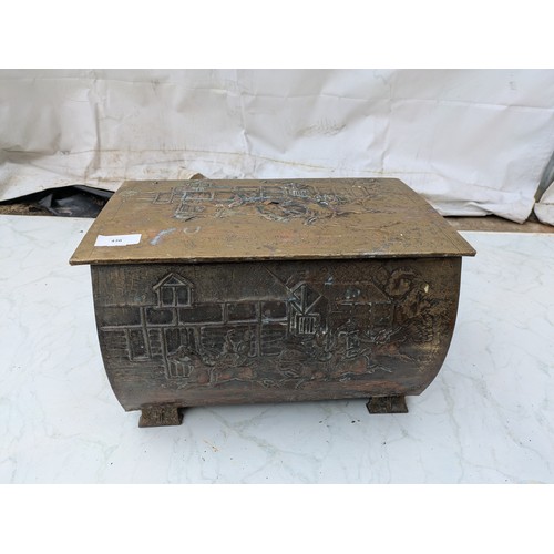 436 - A vintage traditional brass fireside box