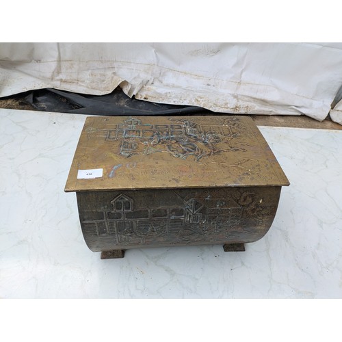 436 - A vintage traditional brass fireside box