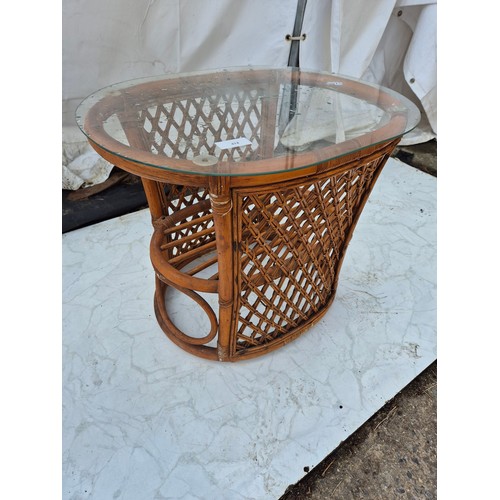 474 - A glass topped wicker conservatory table