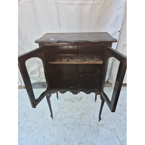 408 - A charming antique Gothic style display cabinet on ornate carved legs