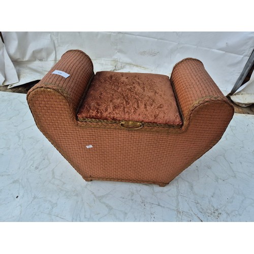 410 - An interesting wicker storage box with padded fabric seat base