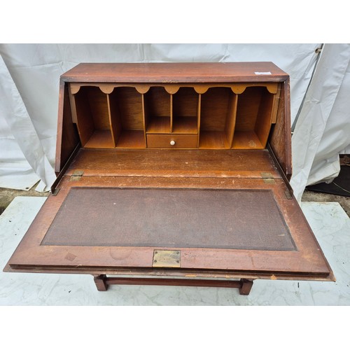 412 - A vintage Oak vernier bureau with 2 underlying drawers