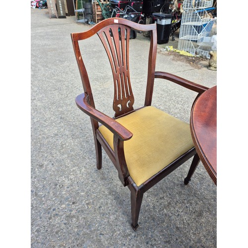 419 - A nice mahogany vernier drop leaf dining table on lions paw castors with 5 dining chairs