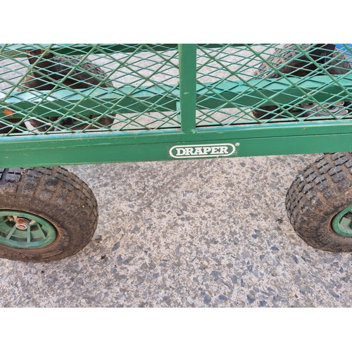 15 - A metal drop side pull along garden trolley