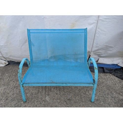 208 - Blue metal framed outdoor chair