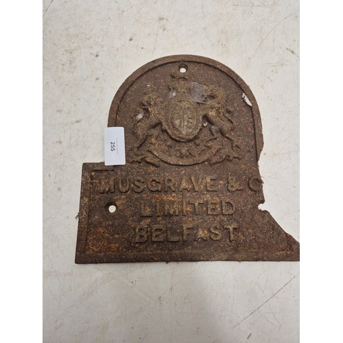 255 - A cast iron sign saying musgrave & Co. Limited Belfast