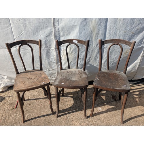 653 - A selection of 3 bent wood and patterned dining chairs