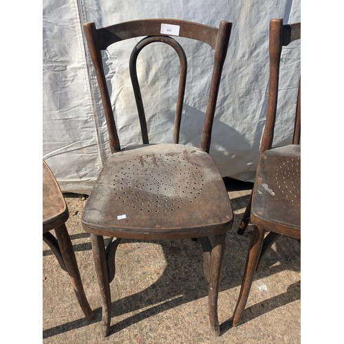 653 - A selection of 3 bent wood and patterned dining chairs