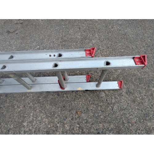 359 - A large approx 10 meter 2 tier aluminum ladder