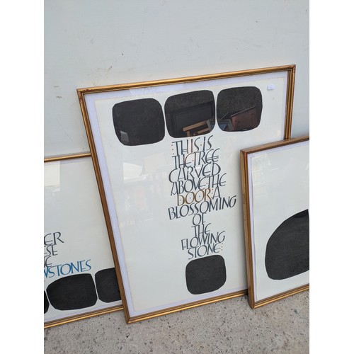 454 - A trio of papyrus framed inscriptions - signed by John Rowlands-Pritchard