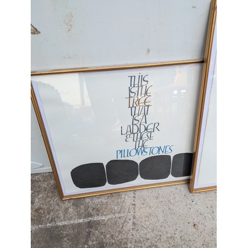 454 - A trio of papyrus framed inscriptions - signed by John Rowlands-Pritchard