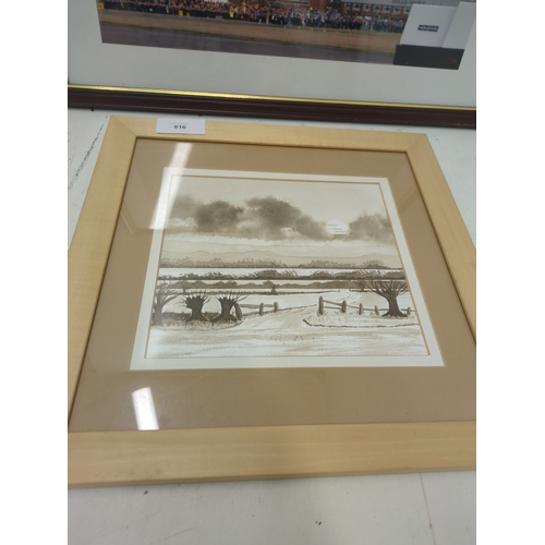 816 - A framed picture of Concorde and a watercolour painting of a landscape