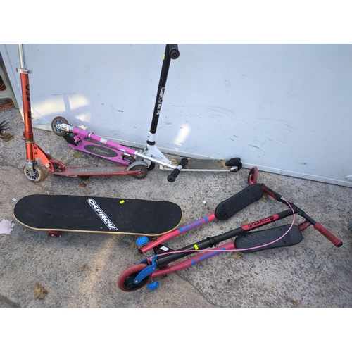 45 - A selection of children's scooters and skateboards