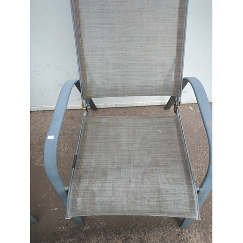 224 - Pair of Metal Outdoor Chairs with Mesh Seating and matching foot stools