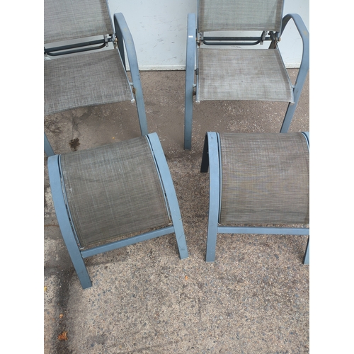 224 - Pair of Metal Outdoor Chairs with Mesh Seating and matching foot stools