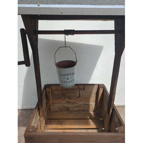 239 - Rustic Outdoor Decorative Wishing Well with Metal Bucket