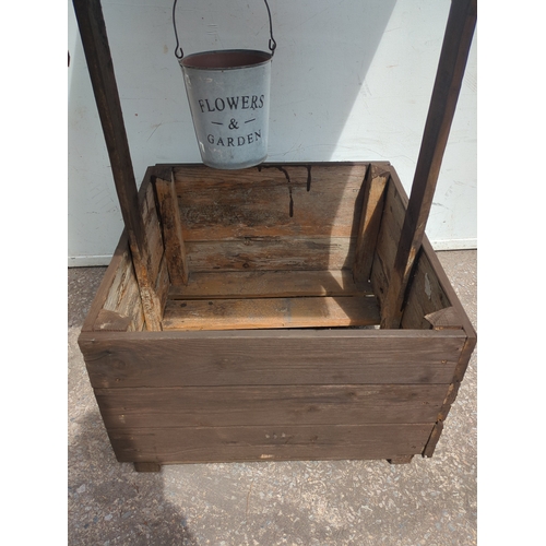 239 - Rustic Outdoor Decorative Wishing Well with Metal Bucket