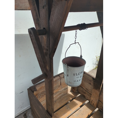 239 - Rustic Outdoor Decorative Wishing Well with Metal Bucket