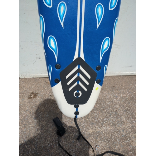 250 - Blue Floral Surfboard with Leash