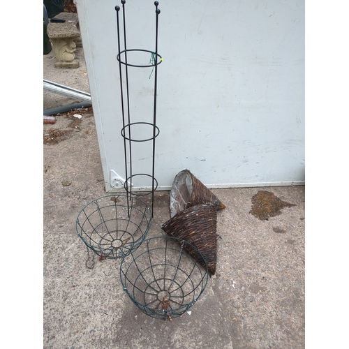 305 - Metal Plant Stand with Wicker Hanging Baskets