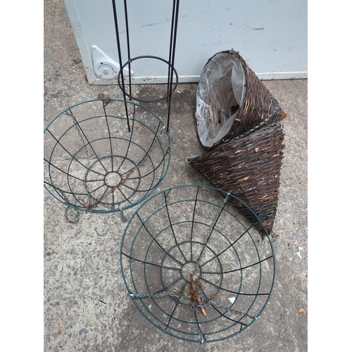 305 - Metal Plant Stand with Wicker Hanging Baskets