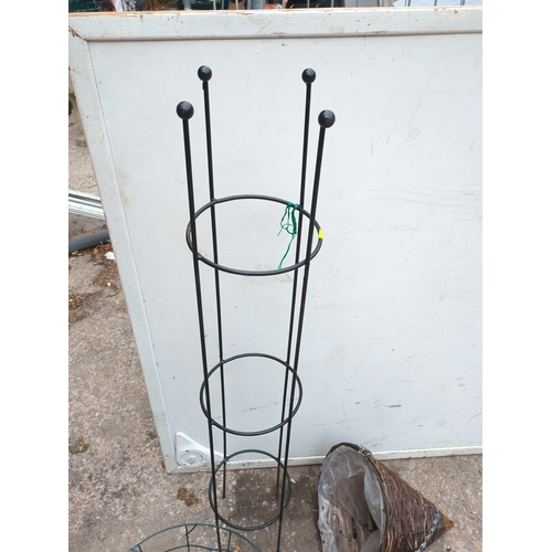 305 - Metal Plant Stand with Wicker Hanging Baskets