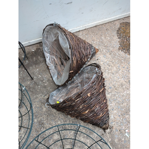 305 - Metal Plant Stand with Wicker Hanging Baskets