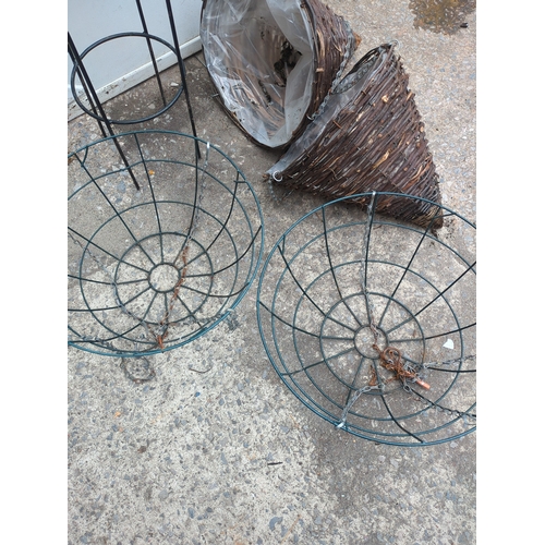 305 - Metal Plant Stand with Wicker Hanging Baskets