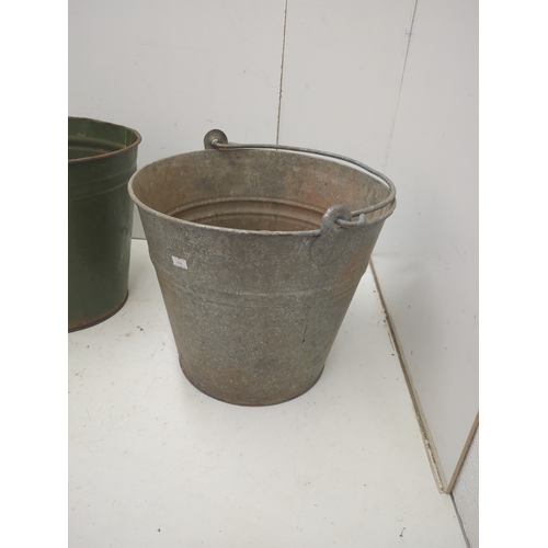 13 - Galvanized and Green Painted Buckets