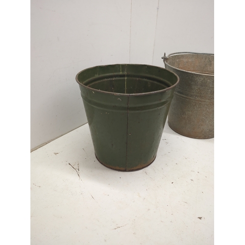 13 - Galvanized and Green Painted Buckets