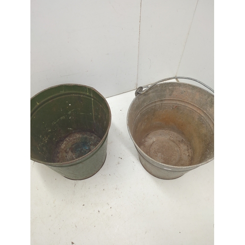 13 - Galvanized and Green Painted Buckets