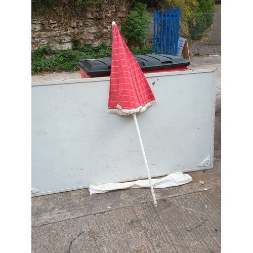 208 - Red Striped Patio Umbrella
