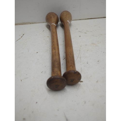 190 - Vintage Oak Indian Clubs Pair
