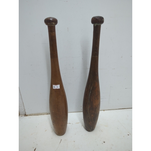 162 - Vintage Teak Indian Clubs