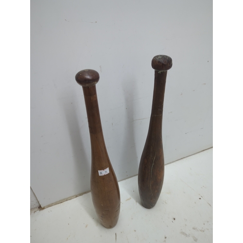 162 - Vintage Teak Indian Clubs
