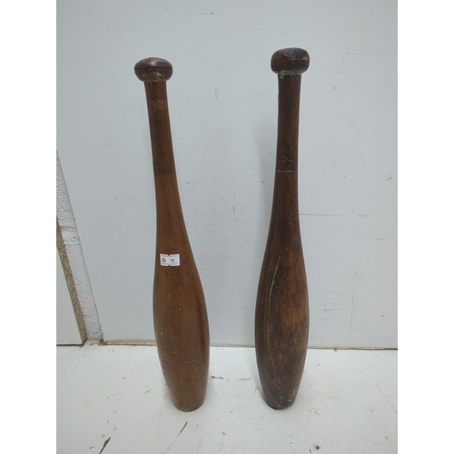 162 - Vintage Teak Indian Clubs