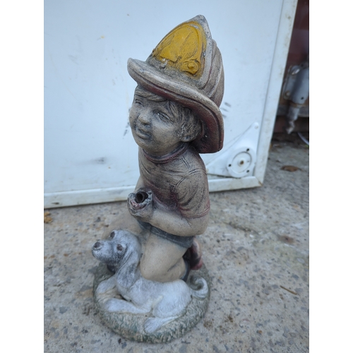 126 - Firefighter Garden Ornament with Dog