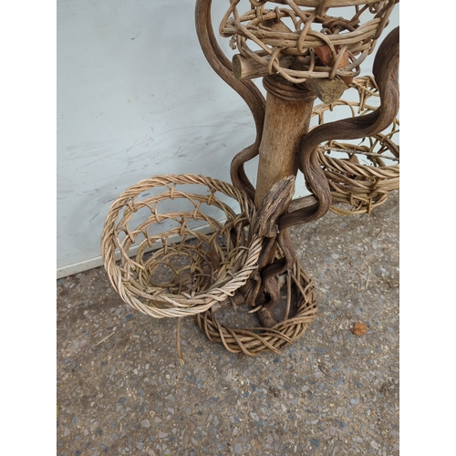 148 - Rustic Driftwood Plant Stand with Wicker Baskets